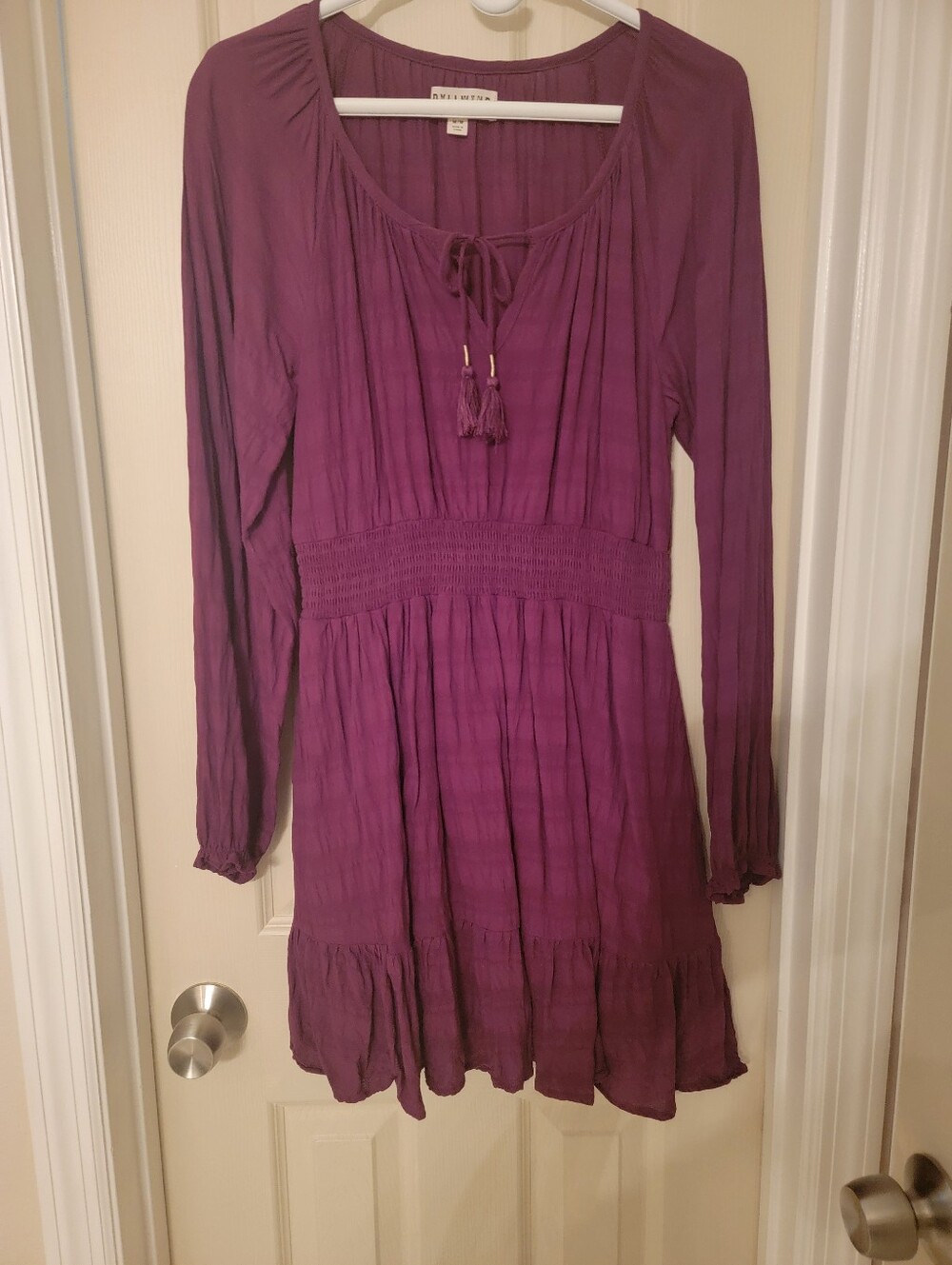 Long Sleeve Purple Dress with Tassel Tie